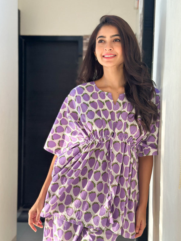 Strawberry V-Neck Kaftan Top Set - SAFEERA
