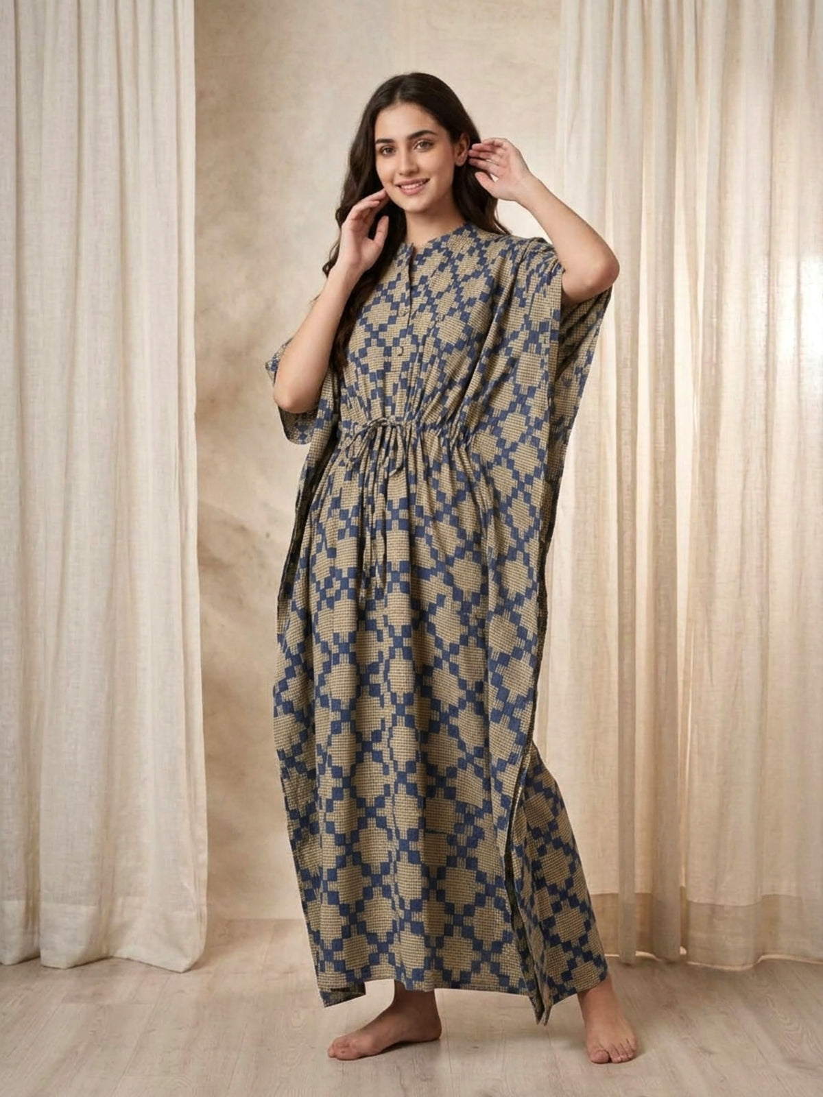 Indigo Mosaic Maxi Kaftan
