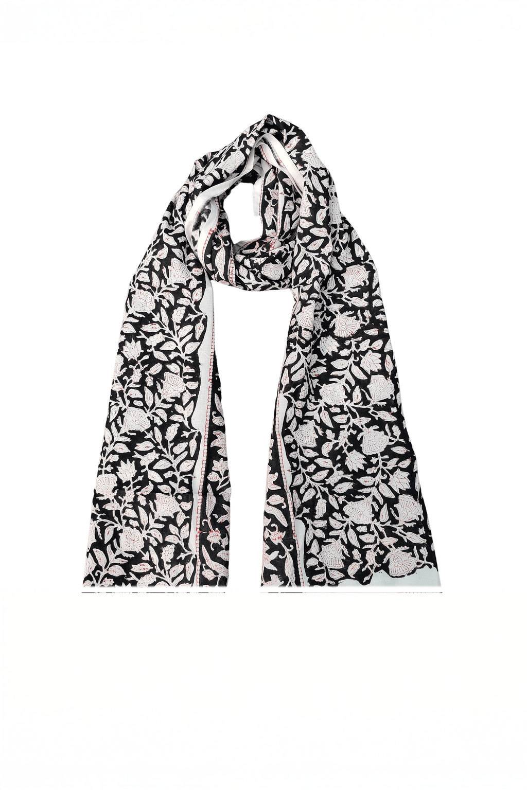 Black Floral Motif 100% Cotton Scarf - SAFEERA