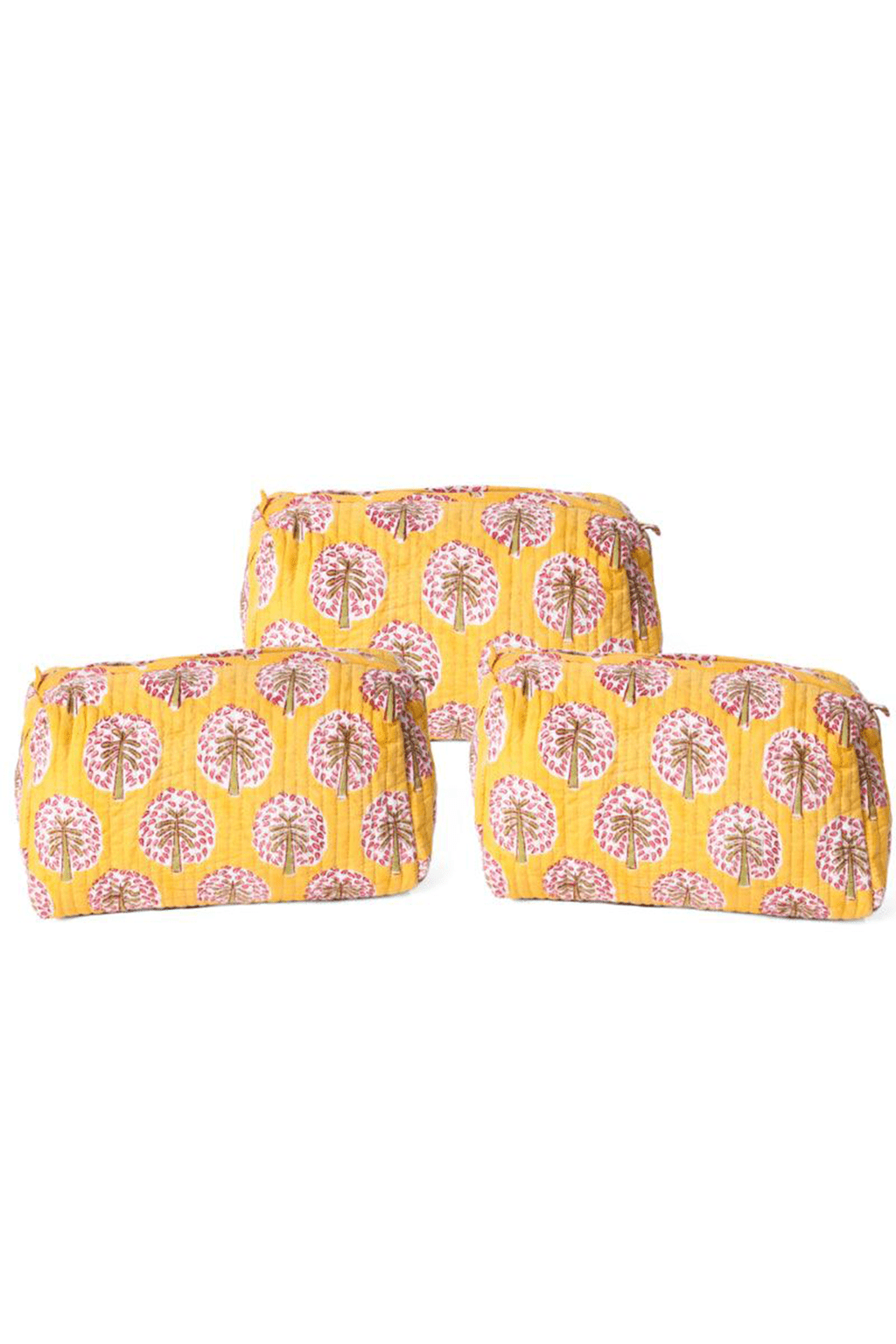 Blooming Tree Motifs on Hand Block Printed Quilted Vanity Bag - SAFEERA