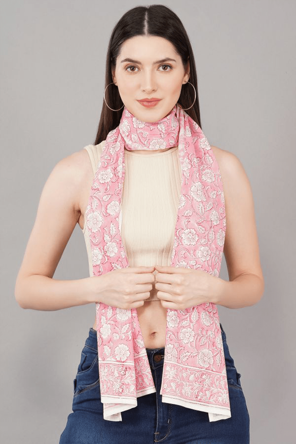 100% Cotton Pink Floral Bouquet Scarf - SAFEERA