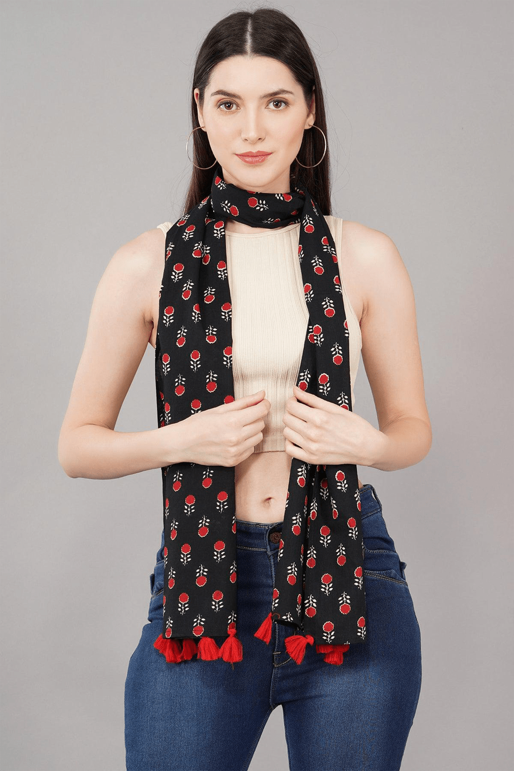 Floral Motif Cotton Scarf - SAFEERA