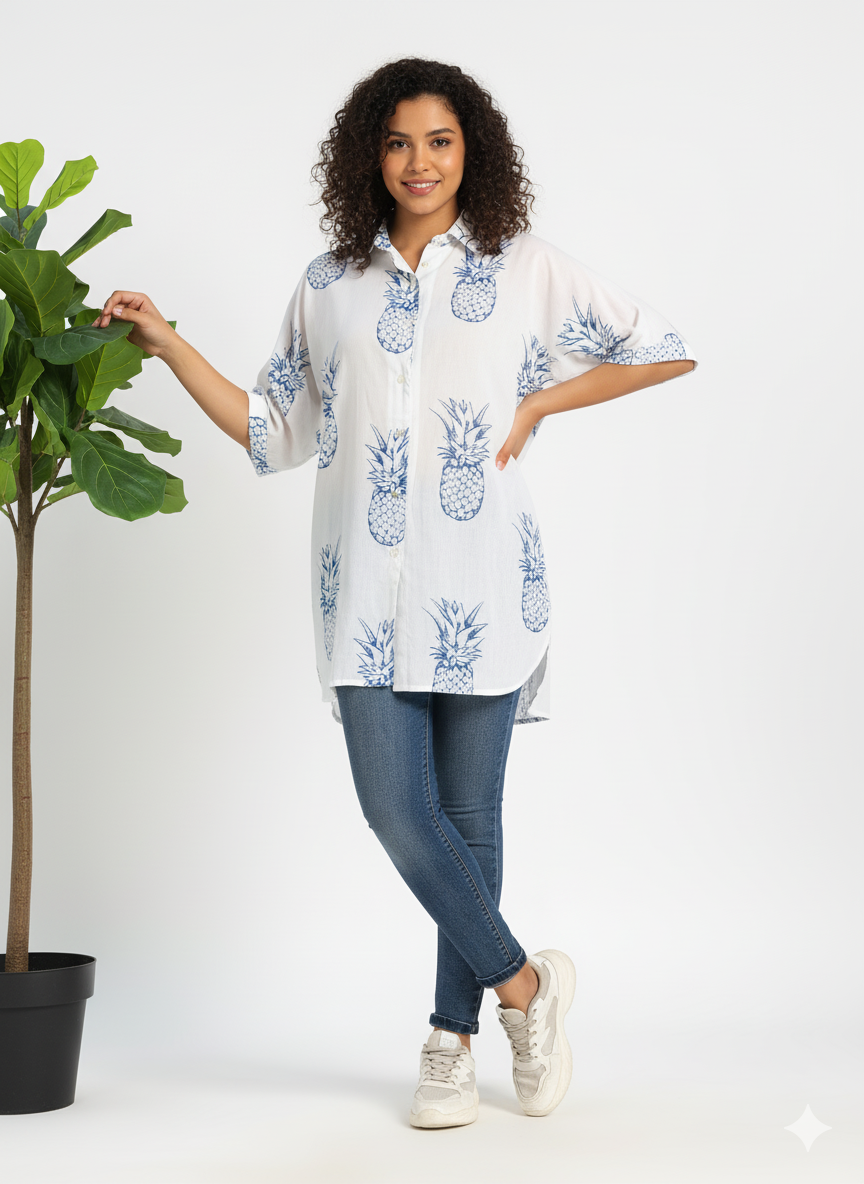 Blue Crush Pineapple Cotton Shirt