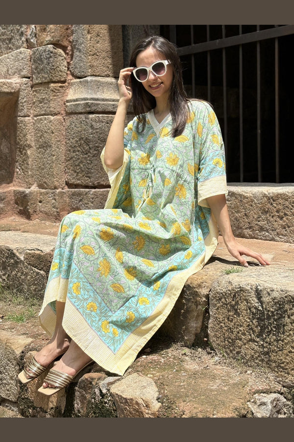 Blossom Breeze Cotton Maxi Kaftan - SAFEERA