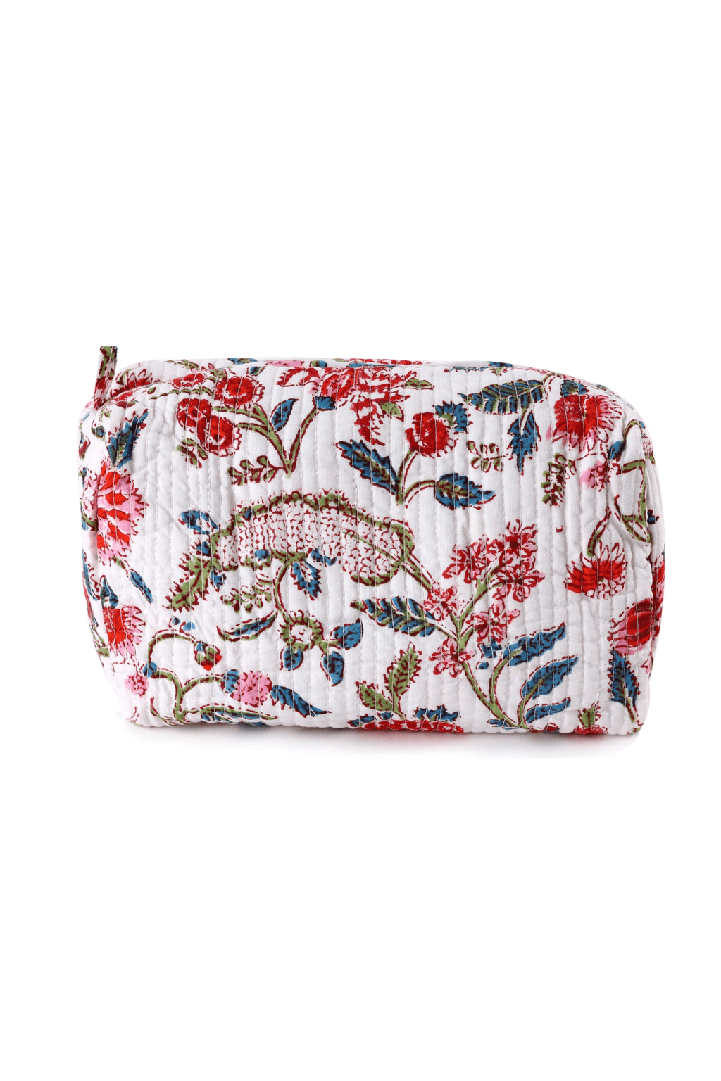 Multicolored Floral Bouquet Hand Block Printed Quilted Vanity Bag - SAFEERA