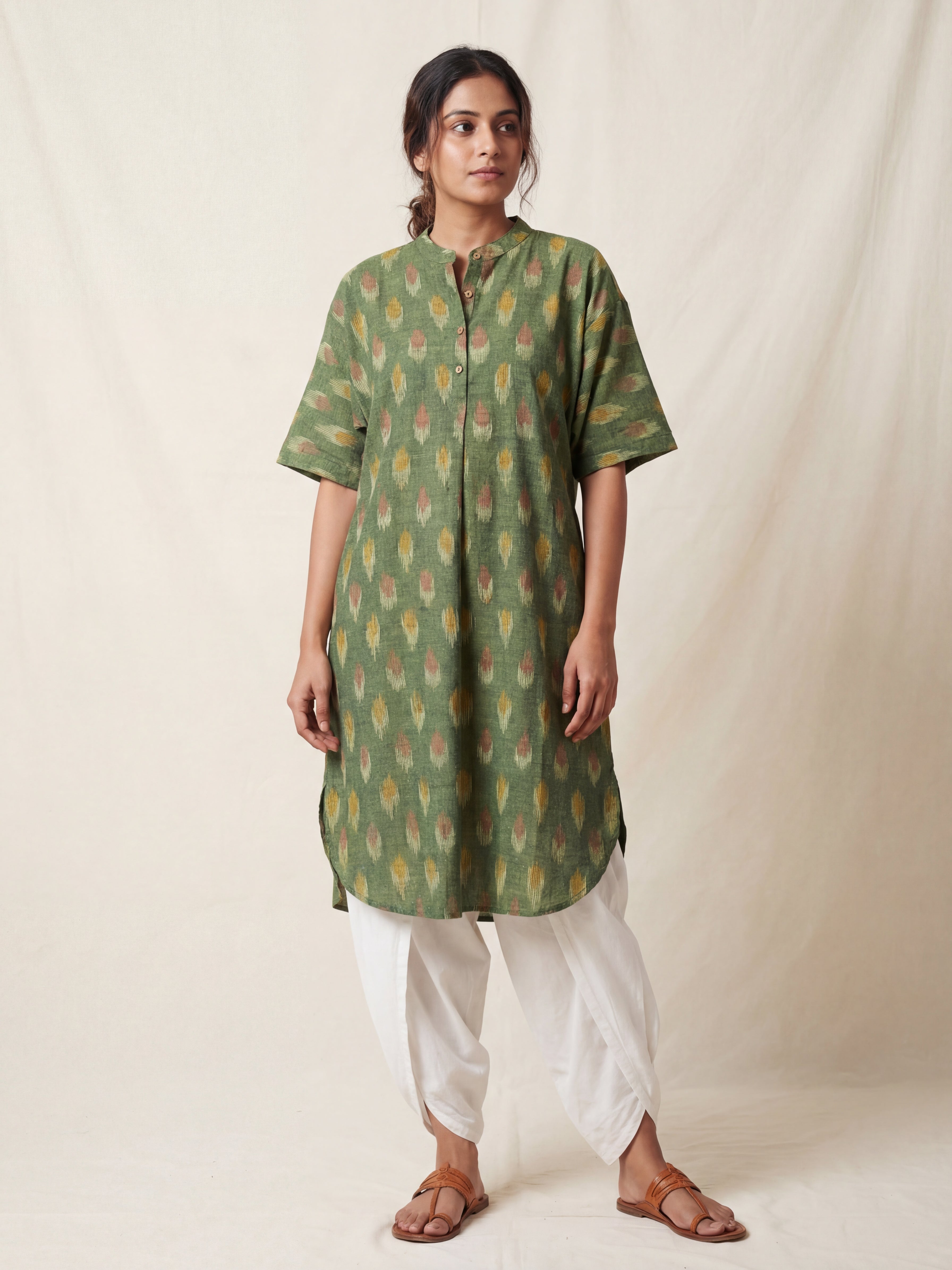 Sage Bloom Ikat Cotton Kurta