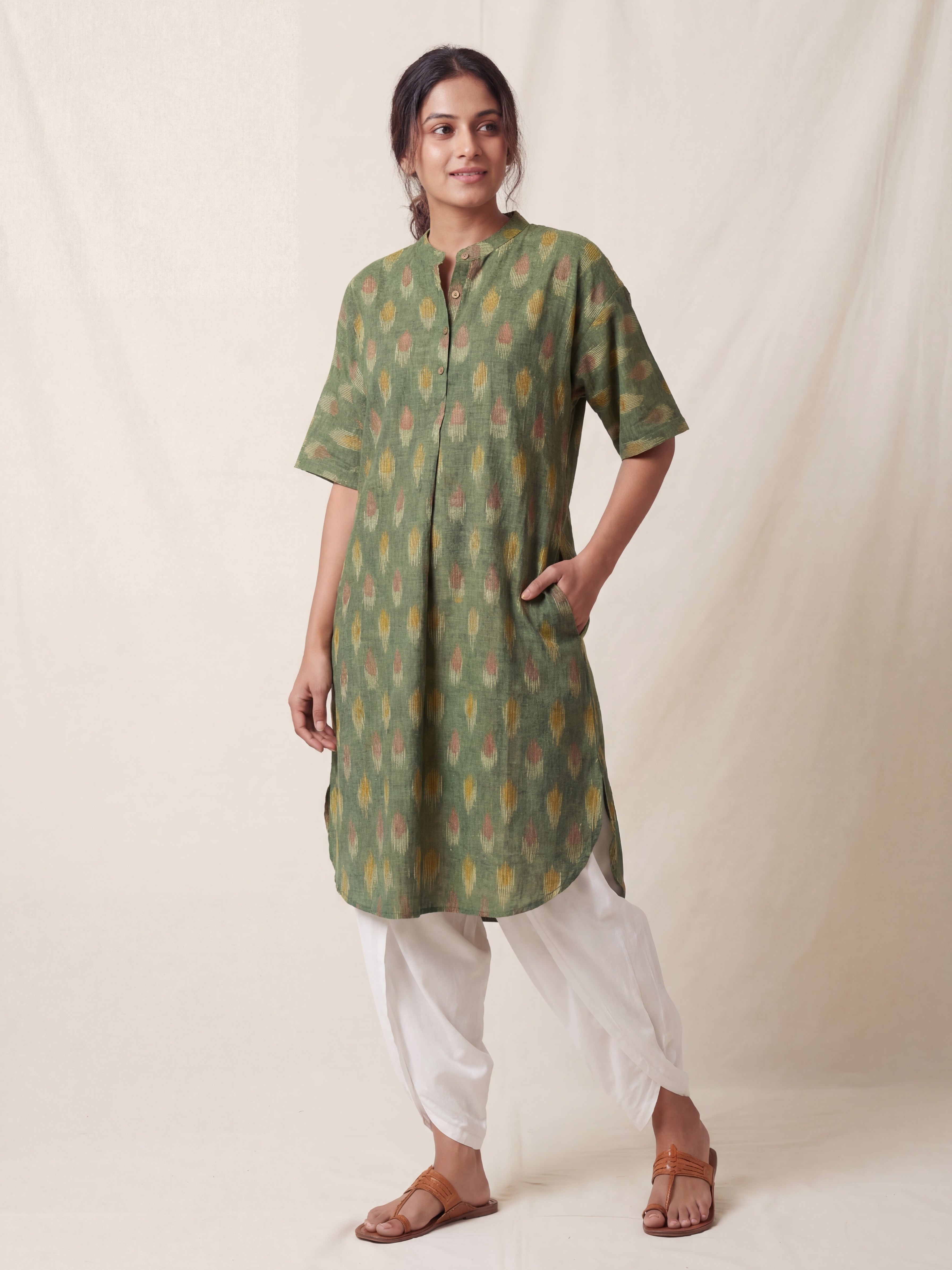 Sage Bloom Ikat Cotton Kurta