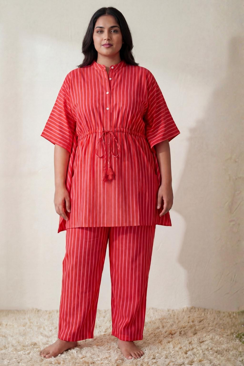 Red Strides Cotton Co Ord Set