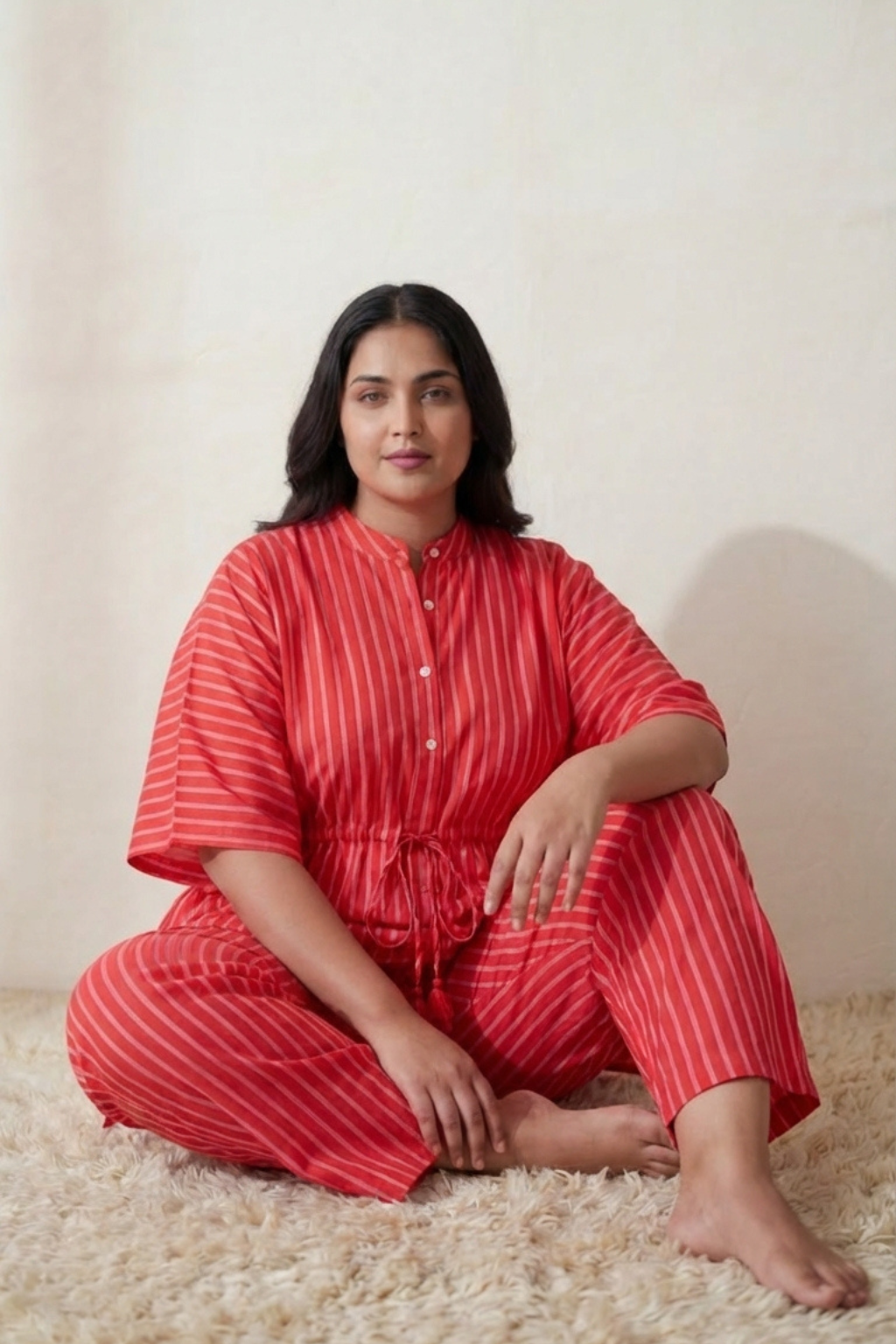 Red Strides Cotton Co Ord Set