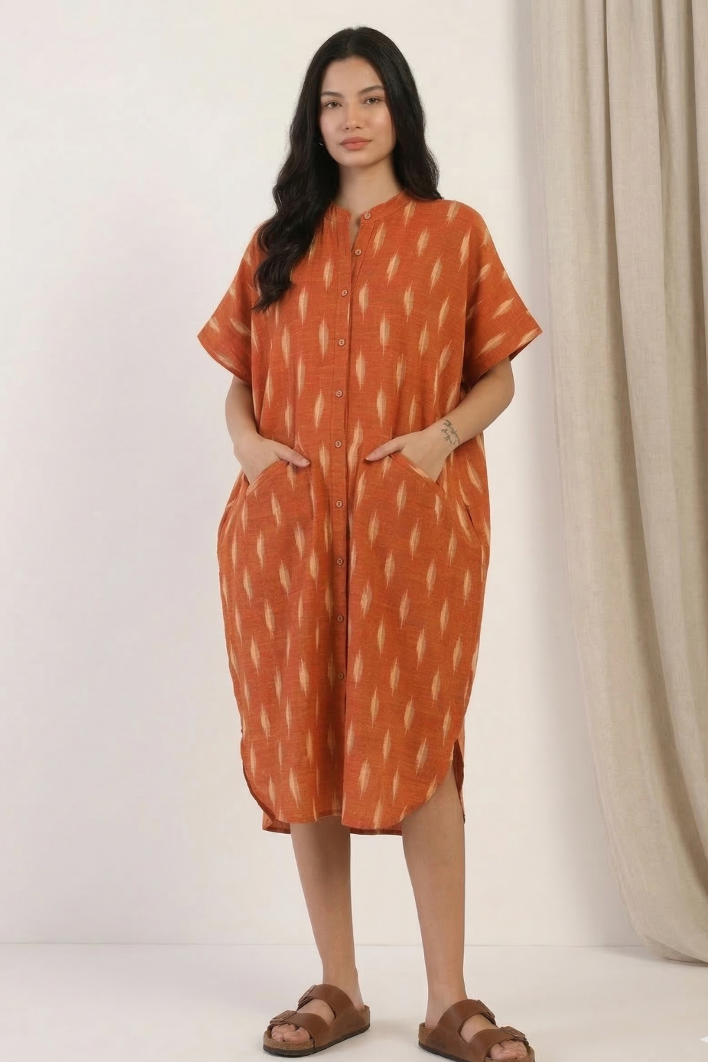 Sun-Woven Ikat Kaftan Dress