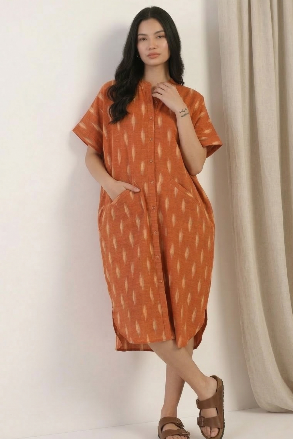 Sun-Woven Ikat Kaftan Dress