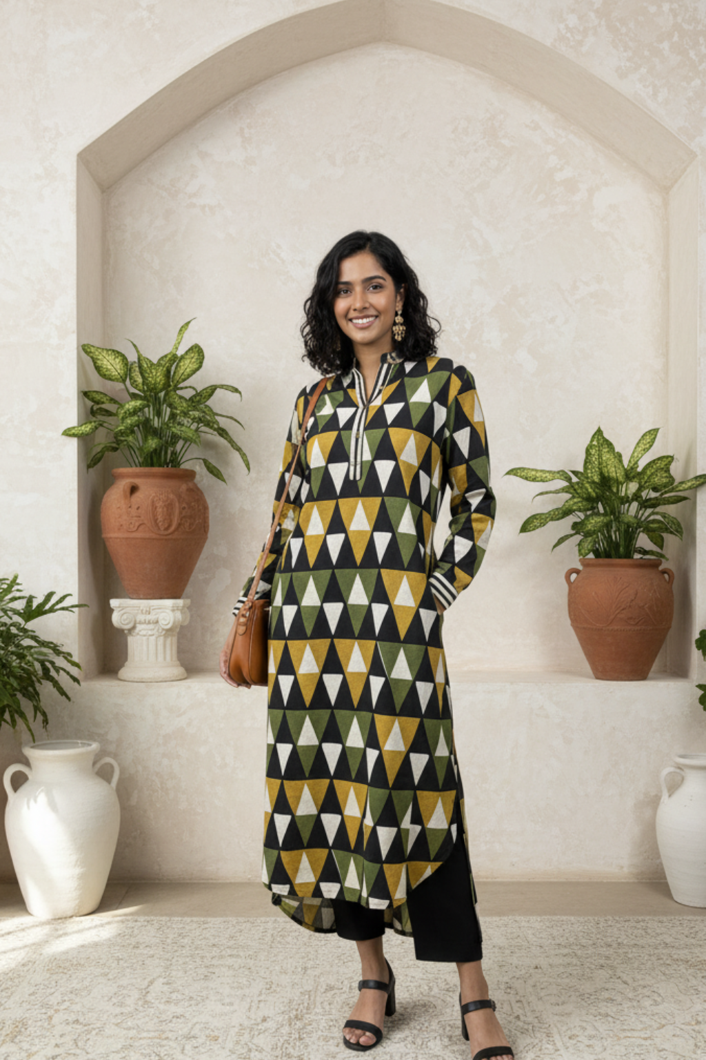 Geometric Grace Handblock Printed Long Kurta