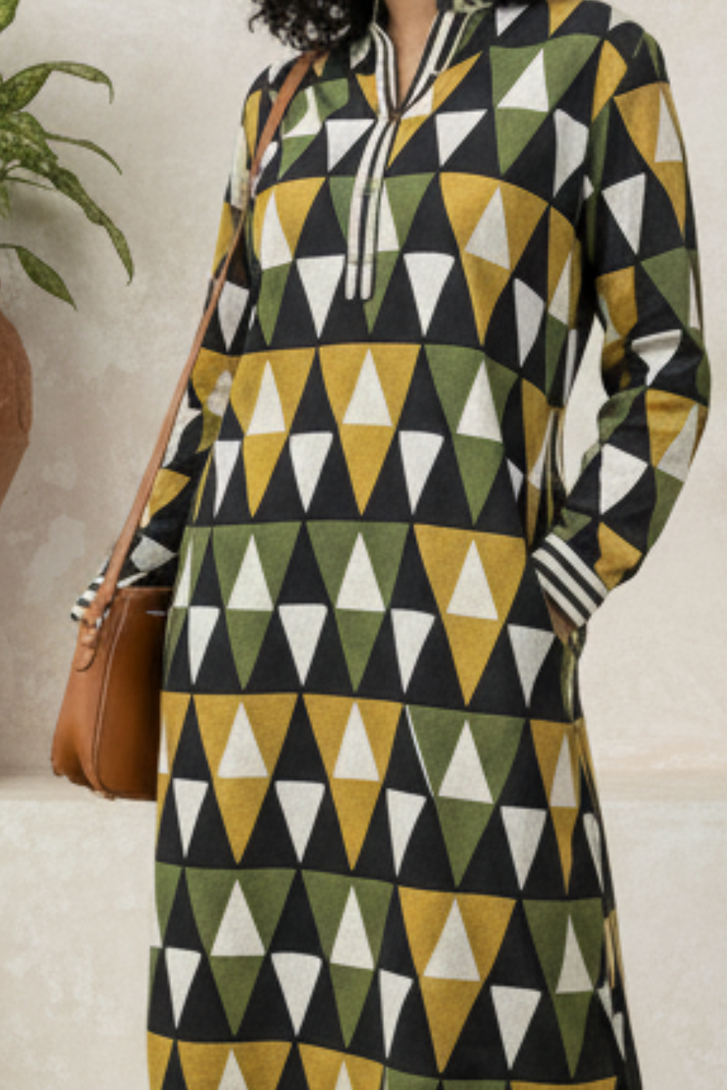 Geometric Grace Handblock Printed Long Kurta