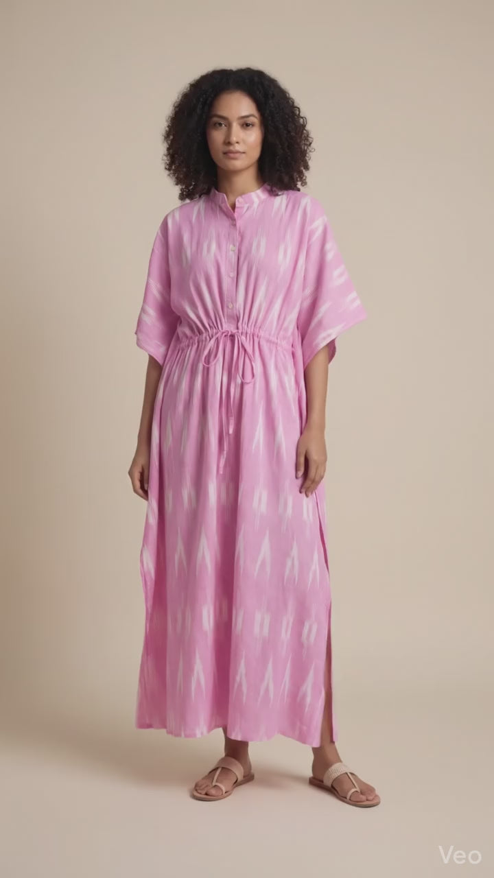 Load video: Blush Bloom Ikat Kaftan
