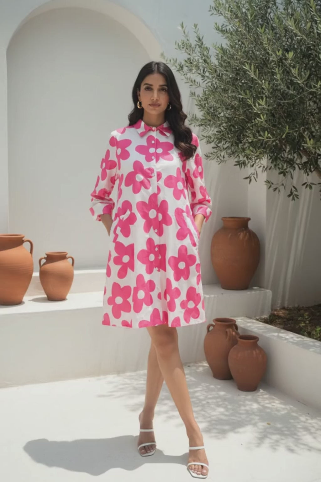 Load video: Magenta Bloom Cotton Shift Dress