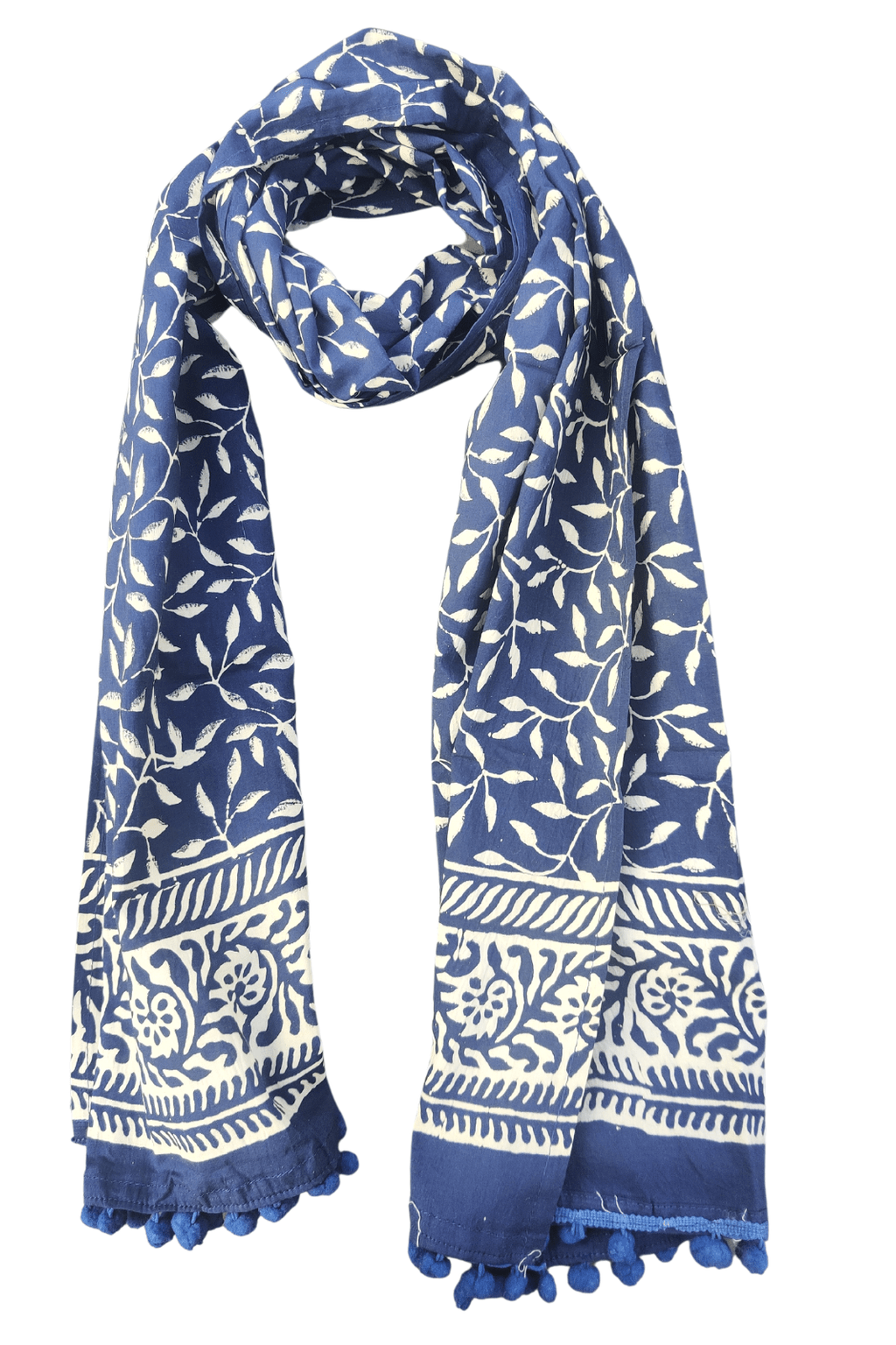 Blue Leafy 100% Cotton Scarf - SAFEERA